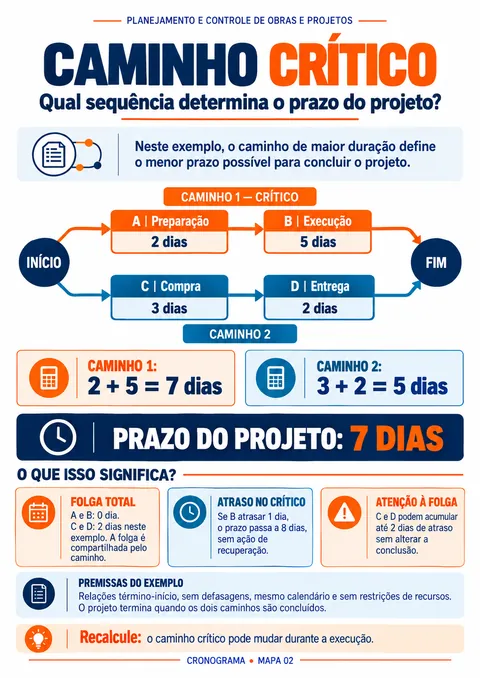 Mapa: Caminho crítico e prazo do projeto